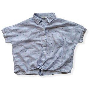 Stripped Button Up Tie  Up Crop